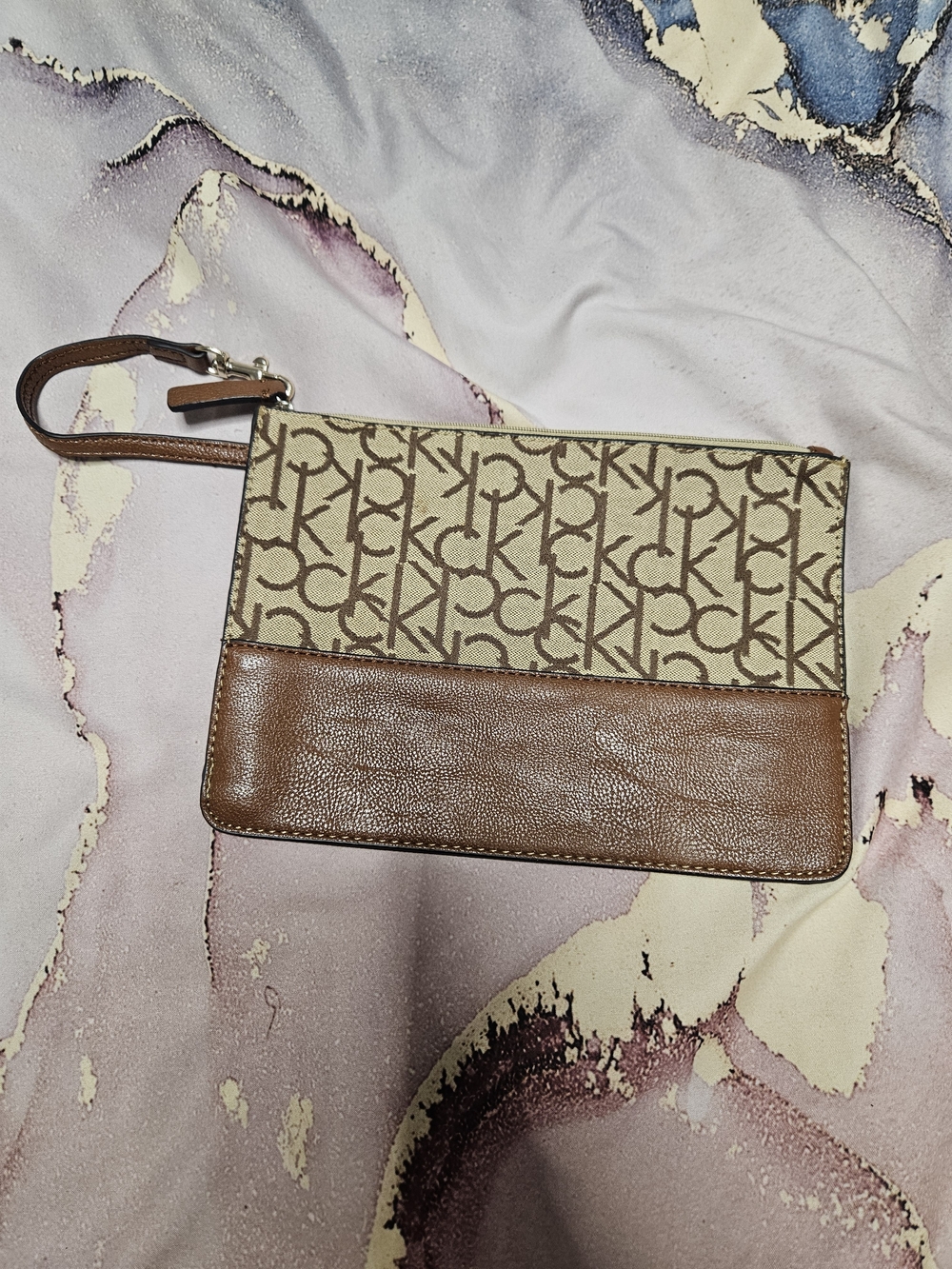 CK Signature Brown and Cream Wristlet Clutch